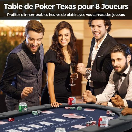 Table De Poker Pliable Pour 8 Joueurs,avec 8 Porte-gobelets En Métal et Rails Rembourrés