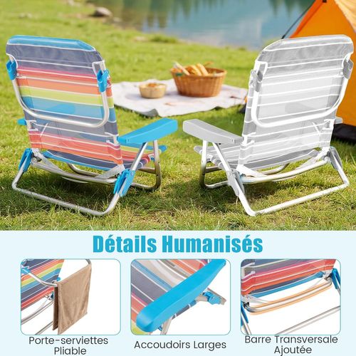 Lot De 2 Chaise De Plage Pliable, Chaise Longue Inclinables, Porte-serviette (64 X 63 X 74 Cm)
