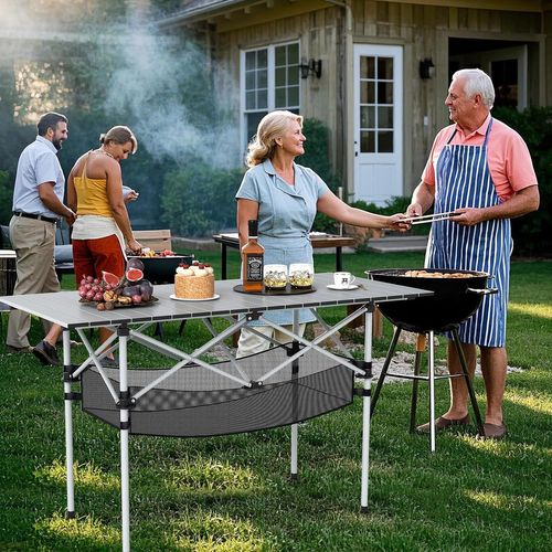 Table De Camping Pliante En Aluminium Pour 4-6 Personnes, Table De Pique-nique,119 X 55 Cm(argent)