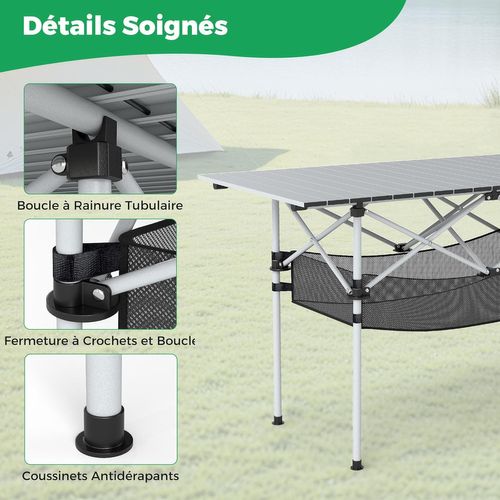 Table De Camping Pliante En Aluminium Pour 4-6 Personnes, Table De Pique-nique,119 X 55 Cm(argent)