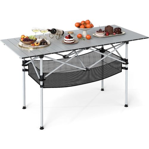 Table De Camping Pliante En Aluminium Pour 4-6 Personnes, Table De Pique-nique,119 X 55 Cm(argent)
