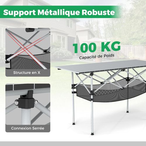 Table De Camping Pliante En Aluminium Pour 4-6 Personnes, Table De Pique-nique,119 X 55 Cm(argent)