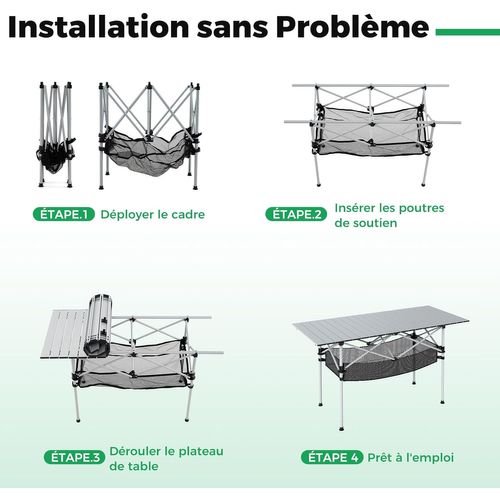 Table De Camping Pliante En Aluminium Pour 4-6 Personnes, Table De Pique-nique,119 X 55 Cm(argent)