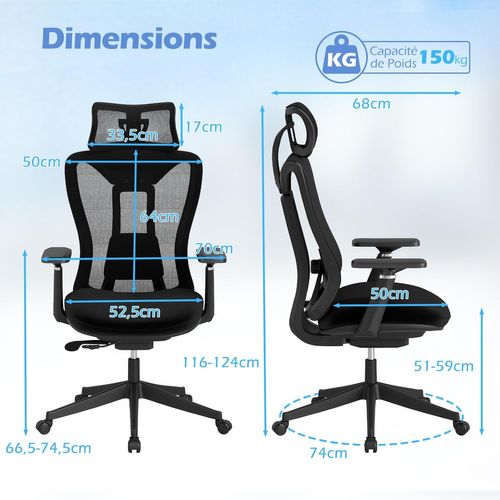Chaise De Bureau Ergonomique En Maille,chaise Exécutive à Dossier Haut Et Accoudoirs 3d,noir