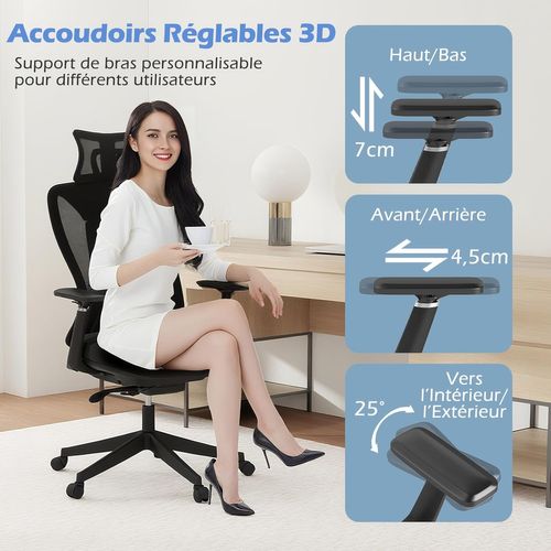 Chaise De Bureau Ergonomique En Maille,chaise Exécutive à Dossier Haut Et Accoudoirs 3d,noir