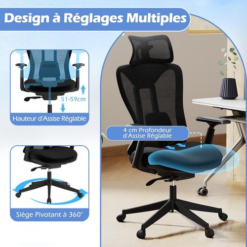 Chaise De Bureau Ergonomique En Maille,chaise Exécutive à Dossier Haut Et Accoudoirs 3d,noir