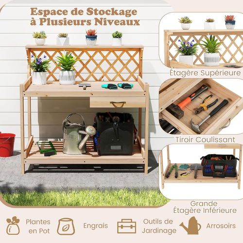 Table De Rempotage En Bois De Sapin Avec Treillis à Claire-voie et Tiroir Amovible