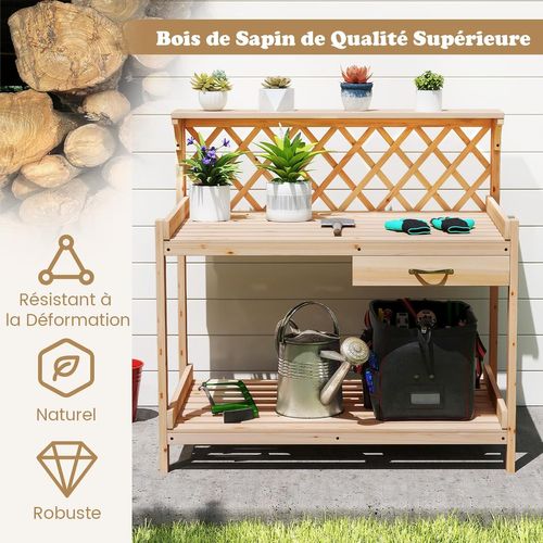 Table De Rempotage En Bois De Sapin Avec Treillis à Claire-voie et Tiroir Amovible