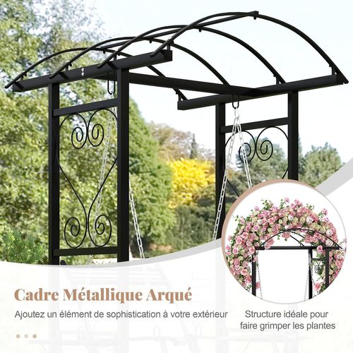 Balancelle Jardin Toit Arqué 2 Treillis Coussins Amovibles Charge 160kg,140x112x196cm,noir