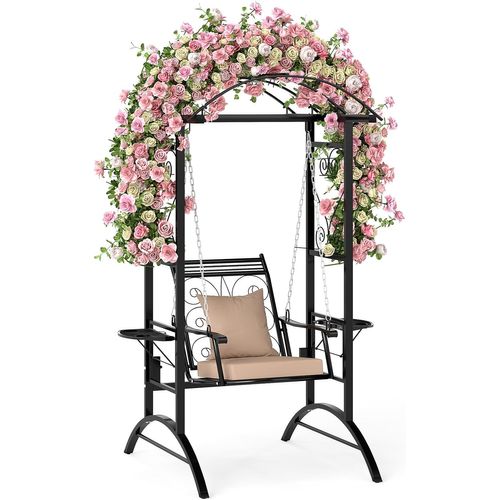 Balancelle Jardin Toit Arqué 2 Treillis Coussins Amovibles Charge 160kg,140x112x196cm,noir