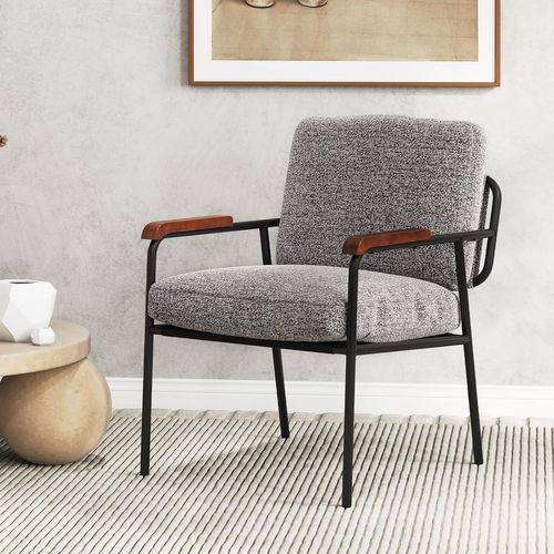 Fauteuil D'accent, Chaise De Salon Avec Coussin Dorsal, Siège Large Rembourré, Gris
