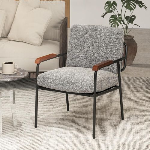 Fauteuil D'accent, Chaise De Salon Avec Coussin Dorsal, Siège Large Rembourré, Gris
