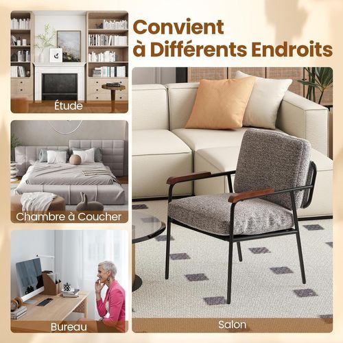 Fauteuil D'accent, Chaise De Salon Avec Coussin Dorsal, Siège Large Rembourré, Gris