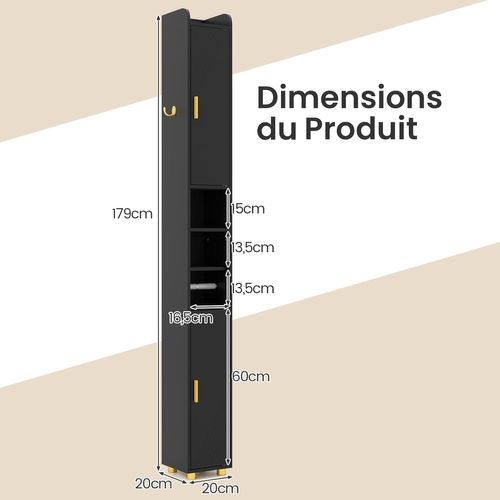 Armoire De Salle De Bain Haute, Organiseur Étroit Avec 2 Portes Et Étagères Réglables (noir)