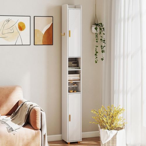 Armoire De Salle De Bain Haute, Organiseur Étroit Avec 2 Portes Et Étagères Réglables (blanc)