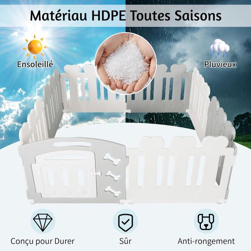 Parc Pour Chien à 8 Panneaux, Hdpe Pour Petits Moyens Animaux, 155 X 155 X 60 Cm (blanc+gris)