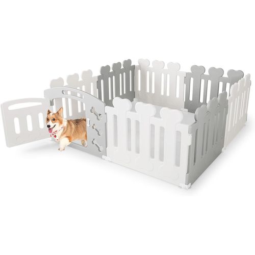 Parc Pour Chien à 8 Panneaux, Hdpe Pour Petits Moyens Animaux, 155 X 155 X 60 Cm (blanc+gris)