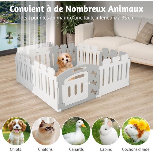 Parc Pour Chien à 8 Panneaux, Hdpe Pour Petits Moyens Animaux, 155 X 155 X 60 Cm (blanc+gris)