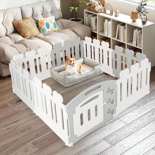 Parc Pour Chien à 8 Panneaux, Hdpe Pour Petits Moyens Animaux, 155 X 155 X 60 Cm (blanc+gris)