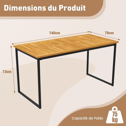 Table De Jardin 140 Cm Pour 6 Personnes, Table Exterieur En Bois D’acacia Avec Plateau à Lattes