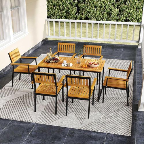 Table De Jardin 140 Cm Pour 6 Personnes, Table Exterieur En Bois D’acacia Avec Plateau à Lattes