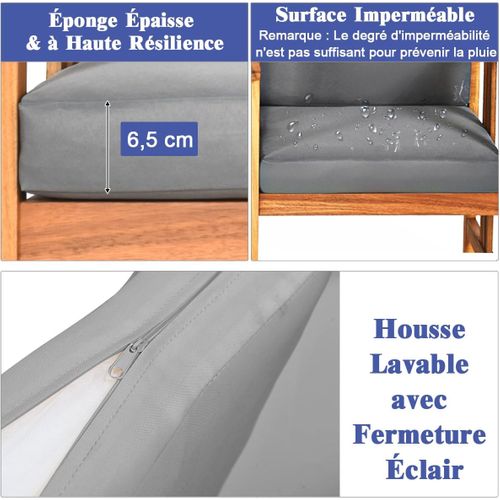 Ensemble De Meubles D'extérieur 3 Pièces En Bois D'acacia, Salon De Jardin Design Ergonomique