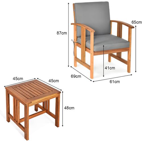 Ensemble De Meubles D'extérieur 3 Pièces En Bois D'acacia, Salon De Jardin Design Ergonomique