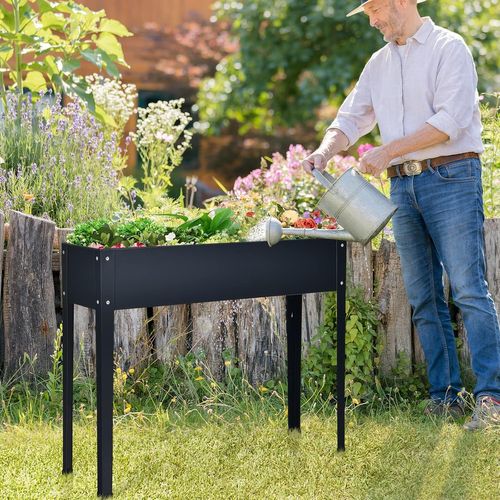 Jardinière Surélevée En Métal, Carré Potager Surélevé Avec 2 Trous (gris,101 X 31 X 80 Cm)