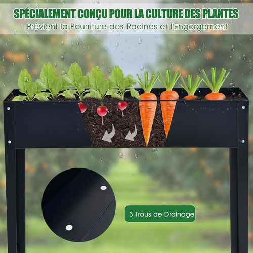 Jardinière Surélevée En Métal, Carré Potager Surélevé Avec 2 Trous (gris,101 X 31 X 80 Cm)