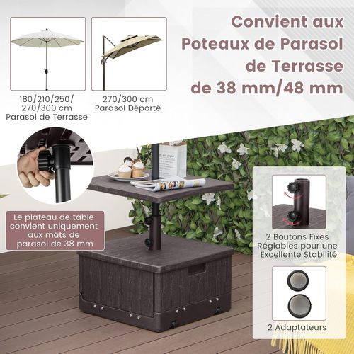 Pied De Parasol Carré Avec Avec Plateau De Table et Roues Et Poignées, 53 X 53 X 45 Cm (brun)