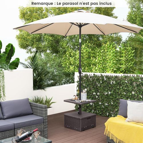 Pied De Parasol Carré Avec Avec Plateau De Table et Roues Et Poignées, 53 X 53 X 45 Cm (brun)