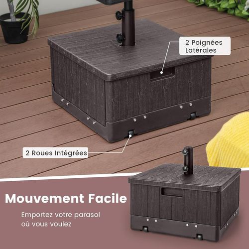 Pied De Parasol Carré Avec Avec Plateau De Table et Roues Et Poignées, 53 X 53 X 45 Cm (brun)