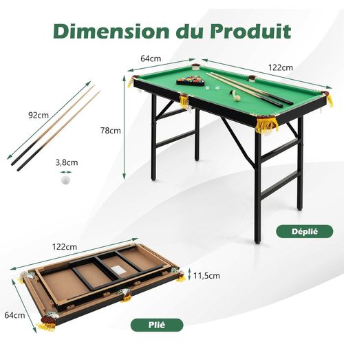 Table De Billard Americain Avec Accessoires(2 Queues, 16 Boules), 122x64x78 Cm (vert)