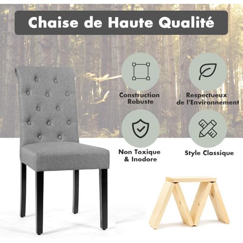 Lot De 2 Chaises De Salle à Manger, Chaises Capitonnées En Tissu (gris)