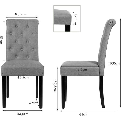 Lot De 2 Chaises De Salle à Manger, Chaises Capitonnées En Tissu (gris)