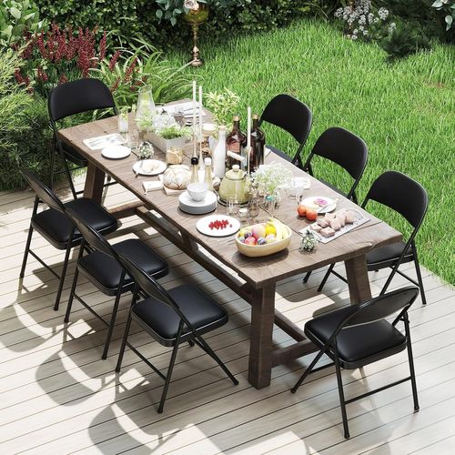 Lot De 2 Chaises Pliantes Rembourrées Avec Dossier Recouvert En Cuir Pvc, Noir (45 X 47 X 79)