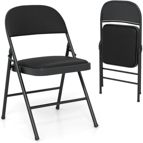 Lot De 2 Chaises Pliantes Rembourrées Avec Dossier Recouvert En Cuir Pvc, Noir (45 X 47 X 79)