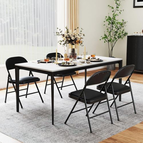 Lot De 2 Chaises Pliantes Rembourrées Avec Dossier Recouvert En Cuir Pvc, Noir (45 X 47 X 79)