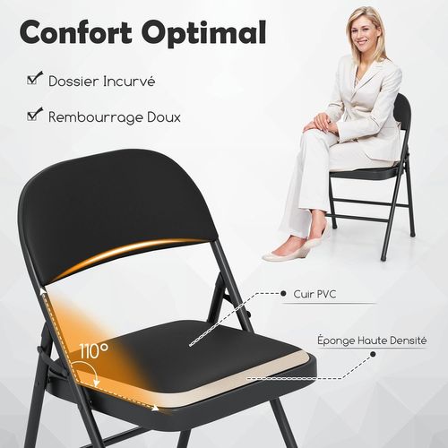 Lot De 2 Chaises Pliantes Rembourrées Avec Dossier Recouvert En Cuir Pvc, Noir (45 X 47 X 79)