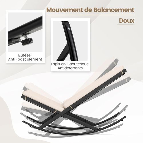 Ensemble Bistrot à Bascule De 3 Pièces, Rotin Pe Avec Table Basse En Métal Coussins Épais