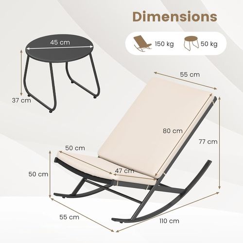 Ensemble Bistrot à Bascule De 3 Pièces, Rotin Pe Avec Table Basse En Métal Coussins Épais