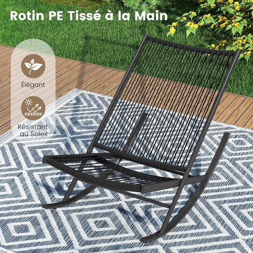 Ensemble Bistrot à Bascule De 3 Pièces, Rotin Pe Avec Table Basse En Métal Coussins Épais