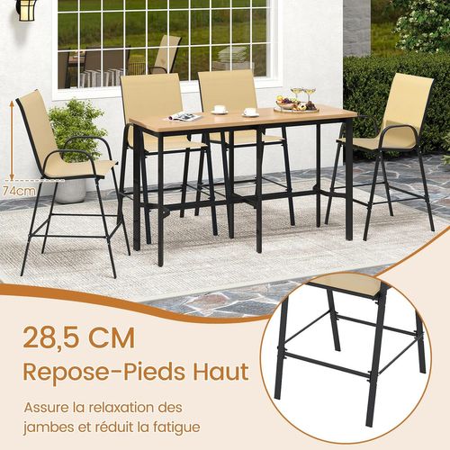 Lot De 2 Tabouret De Bar Exterieur, Repose-pieds, Cadre En Métal, 76 X 62 X 130 Cm