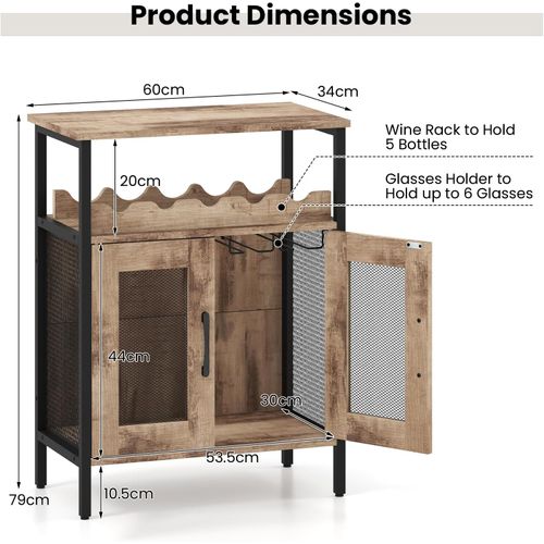 Buffet De Cuisine à 2 Portes En Treillis, Meuble Range Bouteille, 60x34x79cm (gris Chêne)
