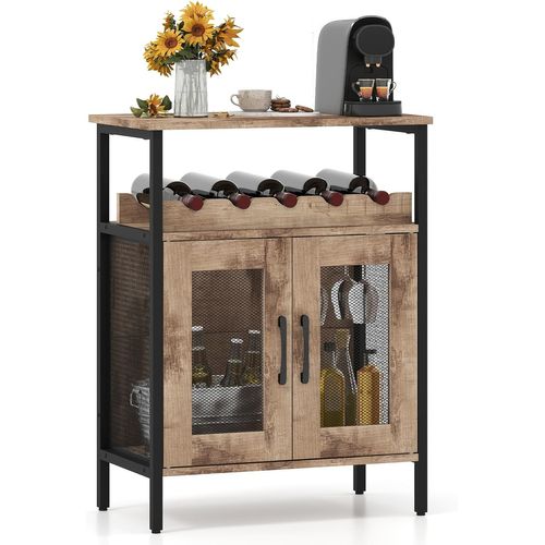 Buffet De Cuisine à 2 Portes En Treillis, Meuble Range Bouteille, 60x34x79cm (gris Chêne)