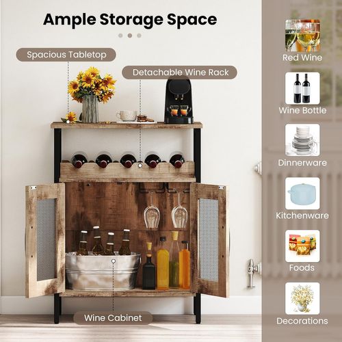 Buffet De Cuisine à 2 Portes En Treillis, Meuble Range Bouteille, 60x34x79cm (gris Chêne)