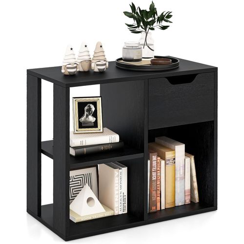 Bibliothèque à 3 Cubes Avec Tiroir, Meuble De Rangement à 2 Niveaux,30 X 60 X 53 Cm (noir)