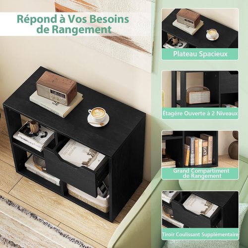 Bibliothèque à 3 Cubes Avec Tiroir, Meuble De Rangement à 2 Niveaux,30 X 60 X 53 Cm (noir)