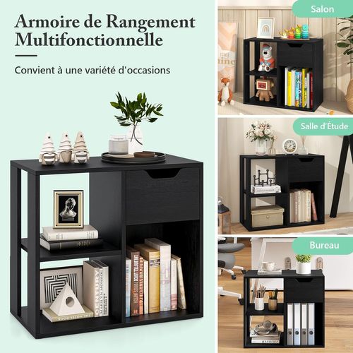 Bibliothèque à 3 Cubes Avec Tiroir, Meuble De Rangement à 2 Niveaux,30 X 60 X 53 Cm (noir)