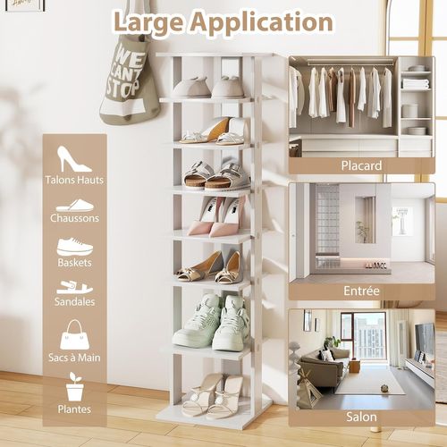 Étagère à Chaussures En Bois à 7 Niveaux, Porte-chaussures 25,5 X 28,5 X 110 Cm, Gris